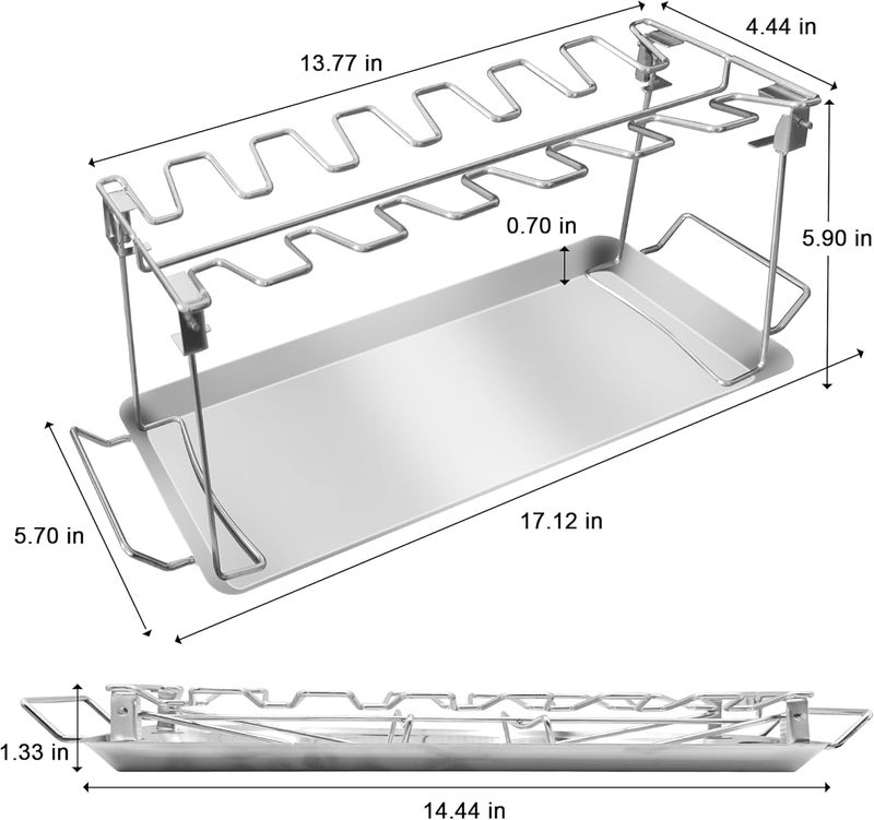 BaokiTook 2 Packs Grill Rack, Chicken Leg and Wing Rack, 14 Slots Chicken Drumsticks Holder, Stainless Steel Roaster Stand for Smoker Grill, Oven, BBQ Accessories - Image 5